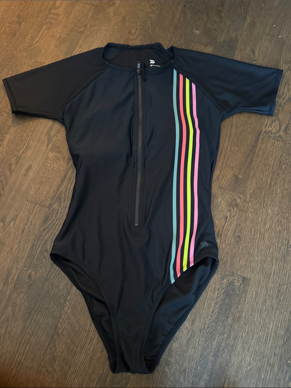 all in motion Black Girls' One-Piece Swimsuit with Neon Stripe Accents